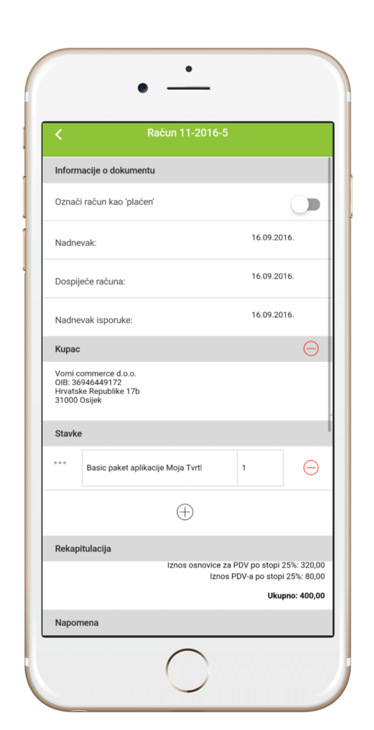 Izrada računa u aplikaciji Moja Tvrtka