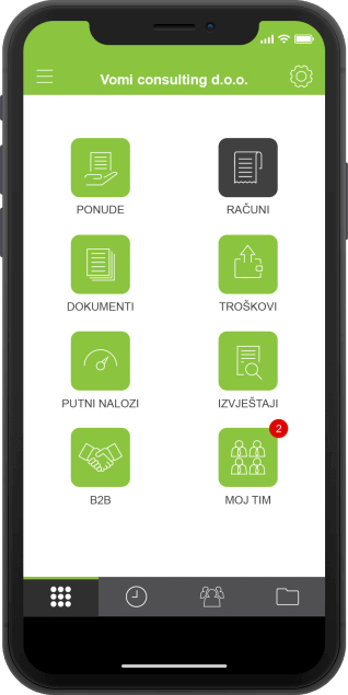Aplikacija Moja Tvrtka na zaslonu mobitela